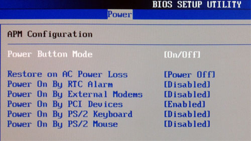 WOL BIOS ASUS MB P5W64 WS Pro